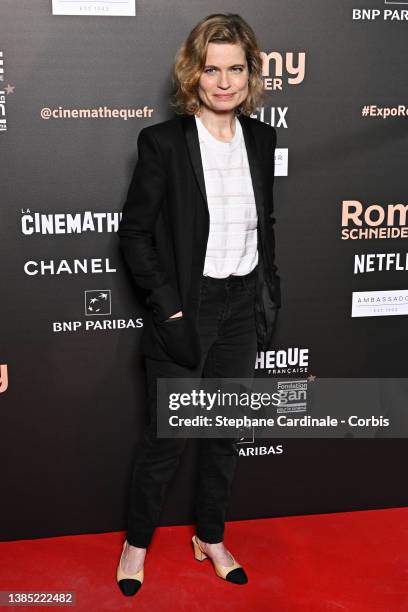 Sarah Biasini attends the "Romy Schneider" Exhibition at La Cinematheque at Cinematheque Francaise on March 14, 2022 in Paris, France.