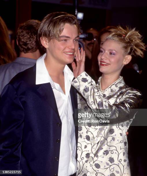 American actor and film producer, Leonardo DiCaprio and American actress Claire Danes arrive for the "Romeo & Juliet" Los Angeles Premiere on October...
