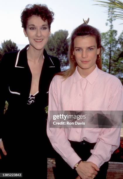 French Canadian singer and businesswoman Celine Dion and Princess Stéphanie Marie Elisabeth of Monaco, pose for a portrait at the 1995 World Music...