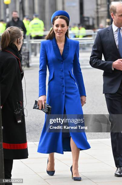 Catherine, Duchess of Cambridge attends the Commonwealth Day Service at Westminster Abbey on March 14, 2022 in London, England.