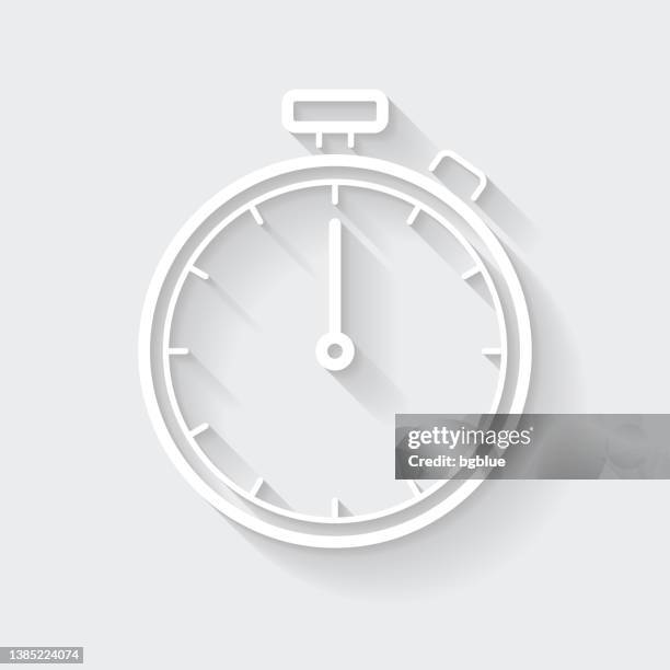 stopwatch. icon with long shadow on blank background - flat design - alarm clock stock illustrations