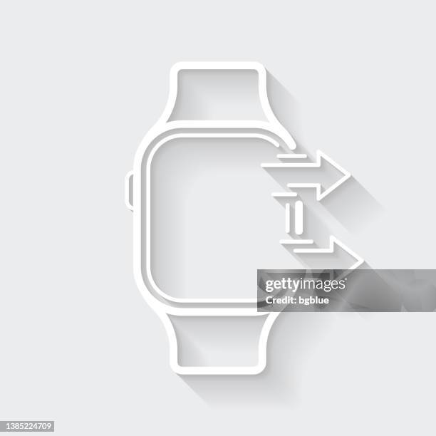 send from smartwatch. icon with long shadow on blank background - flat design - sharing files stock illustrations