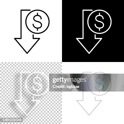 Dollar decrease. Icon for design. Blank, white and black backgrounds - Line icon Dollar decrease. Icon for design. Blank, white and black backgrounds - Line icon
