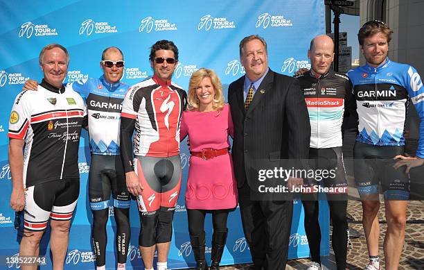 Amgen Tour Race Director Jim Birrell, Cyclists Tom Danielson, Patrick Dempsey, Beverly Hills Mayor Barry Brucker, Chris Horner, and David Zabriskie...