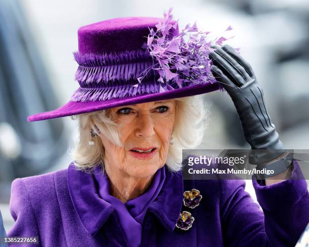 Camilla, Duchess of Cornwall attends the annual Commonwealth Day Service at Westminster Abbey on March 14, 2022 in London, England. The Commonwealth...