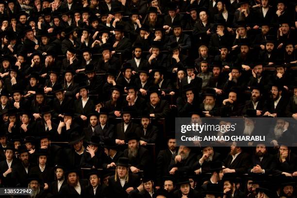 Ultra-Orthodox Jews of the Belz Hasidim attend a ceremony to celebrate the Jewish feast of Tu Bishvat, the new year of the tree in Jerusalem on...