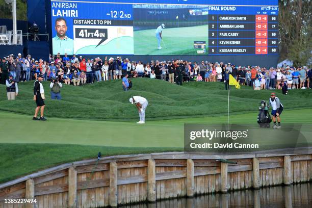 Anirban Lahiri of India reacts as his chip to force a play off just stays out of the hole on the par 4, 18th hole the final round of THE PLAYERS...