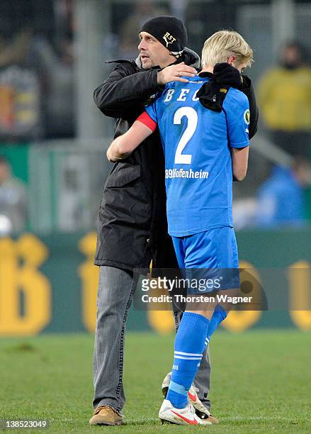 Head coach Holger Stanislawski and Andreas Beck of Hoffenheim looks dejected after loosing the DFB Cup Quarter Final match between TSG 1899...