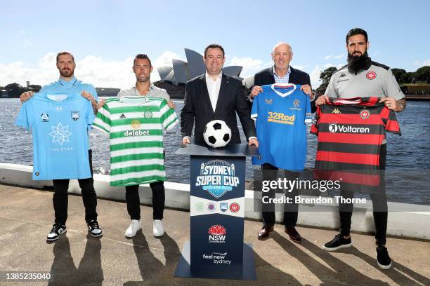 Luke Brattan of Sydney FC, Former Celtic player Scott McDonald, Stuart Ayres, Minister for Enterprise, Investment and Trade, Tourism and Sport, and...