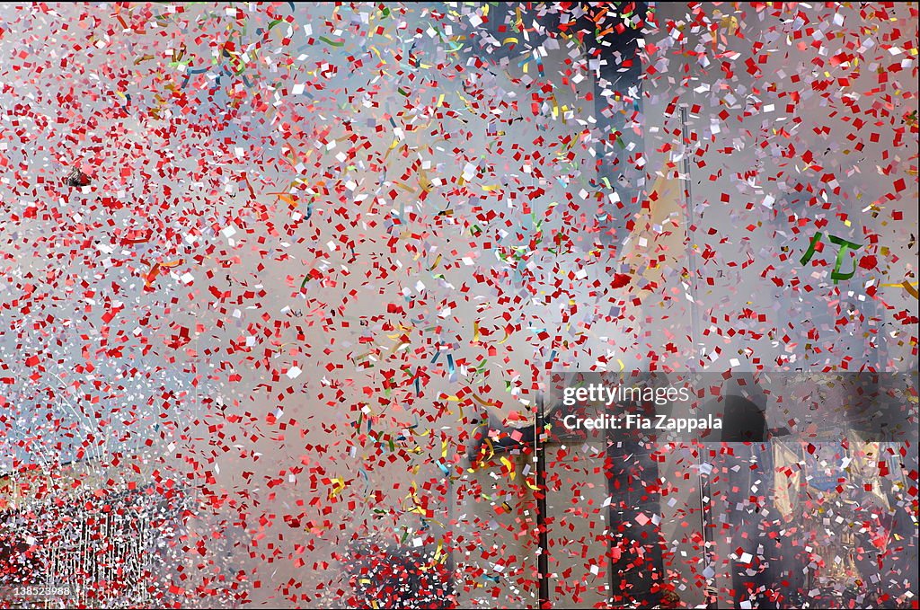 Falling multicolored confetti