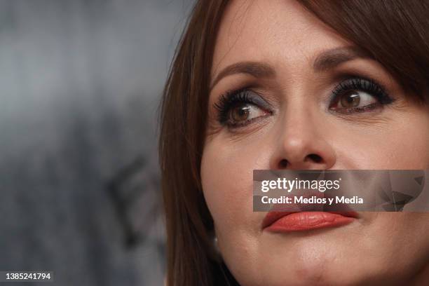Gabriela Spanic looks on during a press conference to update on the legal conflict that the actress has against the journalist Gustavo Adolfo Infante...