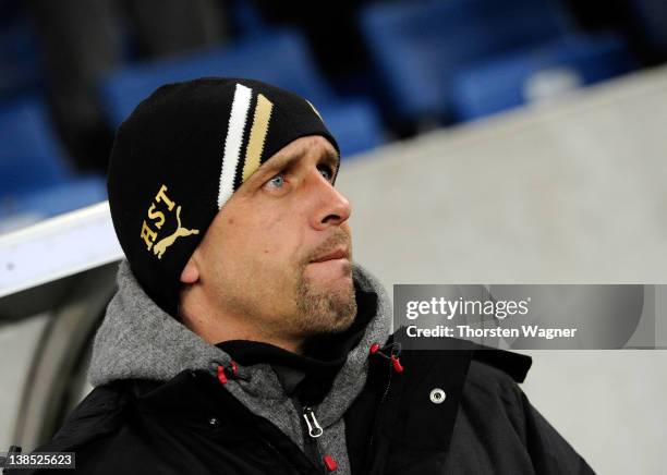 Head coach Holger Stanislawski of Hoffenheim looks on prior to the DFB Cup Quarter Final match between TSG 1899 Hoffenheim and SpVgg Greuther Fuerth...