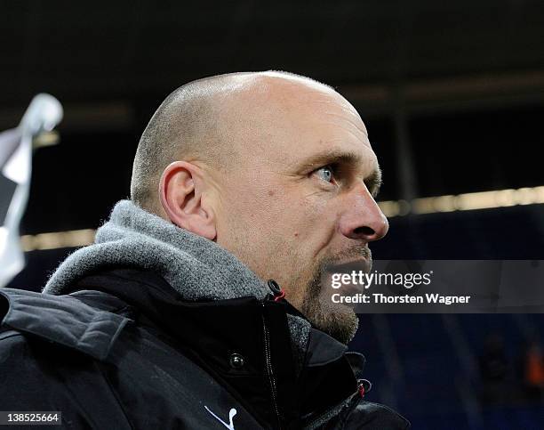 Head coach Holger Stanislawski of Hoffenheim looks on prior to the DFB Cup Quarter Final match between TSG 1899 Hoffenheim and SpVgg Greuther Fuerth...