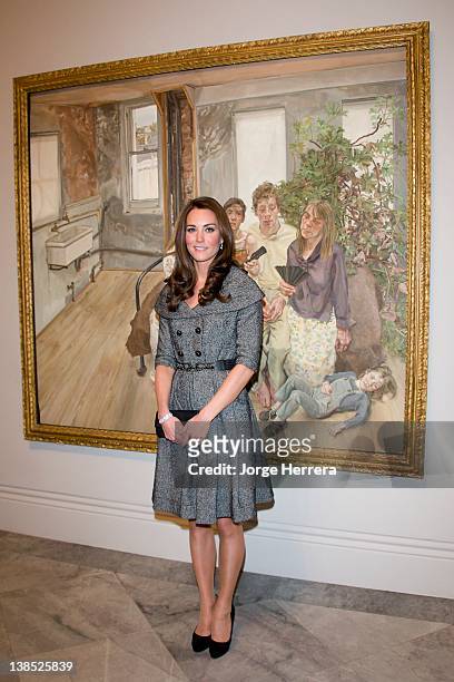Catherine, Duchess of Cambridge attends the Lucian Freud Portraits exhibition at the National Portrait Gallery on February 8, 2012 in London, England.