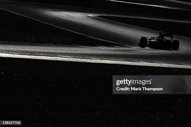 Paul di Resta of Great Britain and Force India drives during day two of Formula One winter testing at the Circuito de Jerez on February 8, 2012 in...