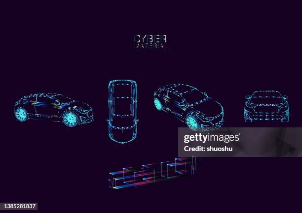 neon city structure and car futuristic concept pattern material - future car stock illustrations