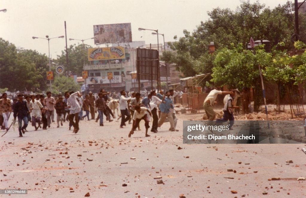 Godhra Riots Gujrat Stone Pelting at Raipur Darwaja , Ahmedabad Gujarat India on 3rd ...