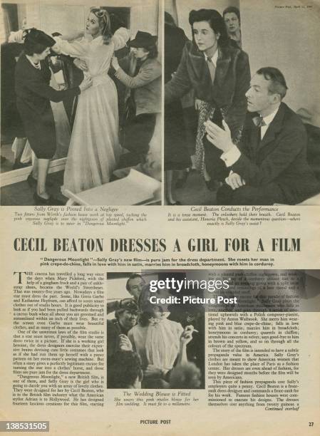 An article from Picture Post magazine in which English fashion designer Cecil Beaton dresses actress Sally Gray for her role in the film 'Dangerous...