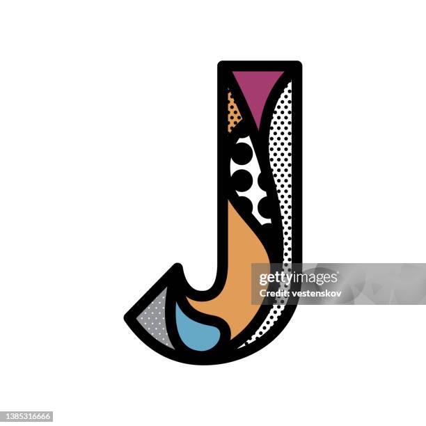 ilustrações, clipart, desenhos animados e ícones de elegante elegante pop art estilo alfabetos gráficos vetoriais - letter j