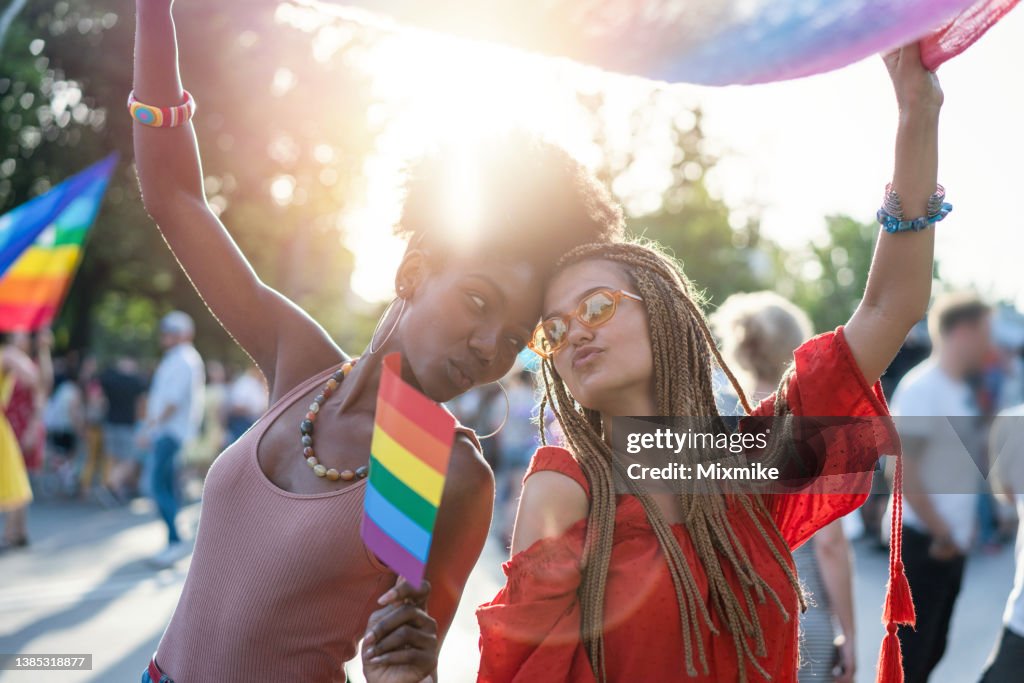 Girlfriends meeting at the LGBTQI pride