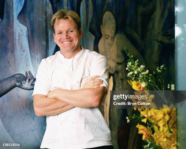 Gordon Ramsay, Chef and Broadcaster, stands and poses for a photograph in his restaurant, 'Restaurant Gordon Ramsay in Royal Hospital Road, London,...