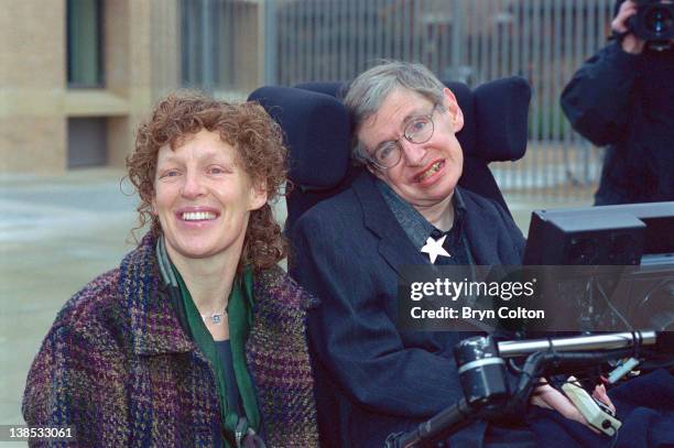 Professor Stephen Hawking, right, and his second wife, Elaine Hawking, pose for a photograph while attending a symposium to mark his 60th birthday at...