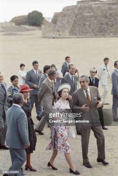 Queen Elizabeth II and Prince Philip visit an ancient ruin during their state visit to Mexico, 1975.
