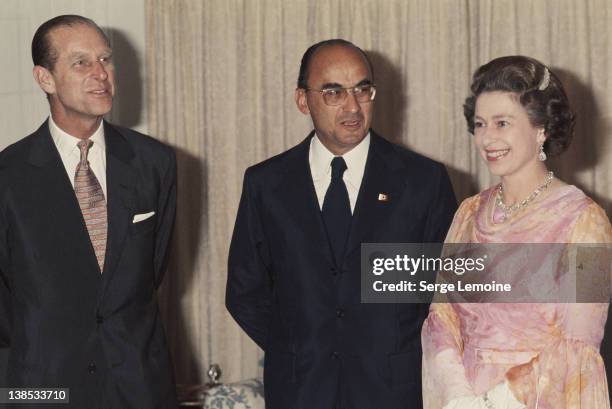 Queen Elizabeth II and Prince Philip with Mexican President Luis Echeverria during their state visit to Mexico, 1975.