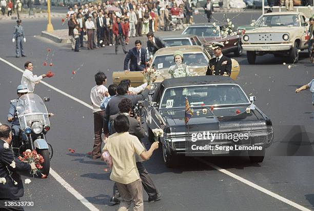 Queen Elizabeth II and Prince Philip during their state visit to Mexico, 1975.