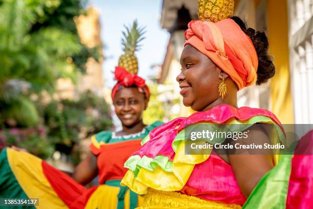 colombian women in cartagena de indias - traditional colombian clothing stock pictures, royalty-free photos & images