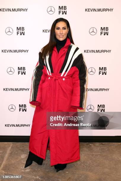 Senna Gammour arrives for the Justin Cassin show during the Mercedes-Benz Fashion Week Berlin March 2022 at Kraftwerk Mitte on March 15, 2022 in...