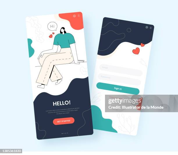mobile app login page onboarding design - login button stock illustrations