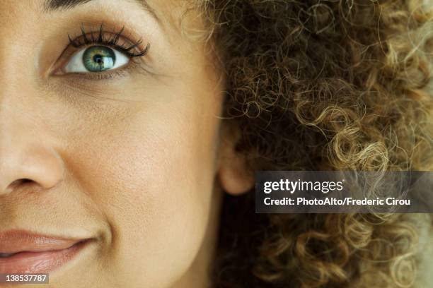 woman smiling, close-up - pretty eye makeup for blue eyes stock pictures, royalty-free photos & images