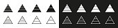 Pyramid icon. Graphic pyramid logos isolated on white and black background. Line silhouettes with 3 section. Triangle for infographic and presentation. Vector