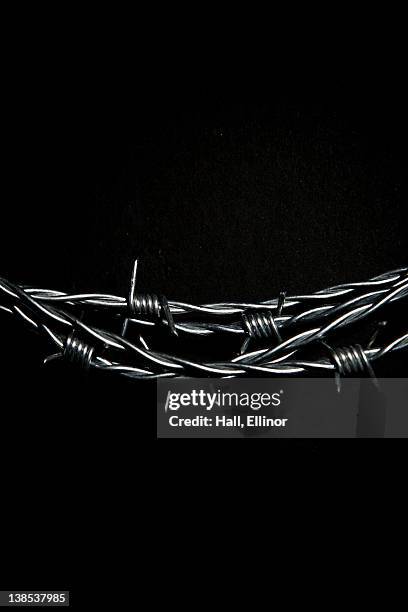 barbed wire against black background - fil barbelé photos et images de collection