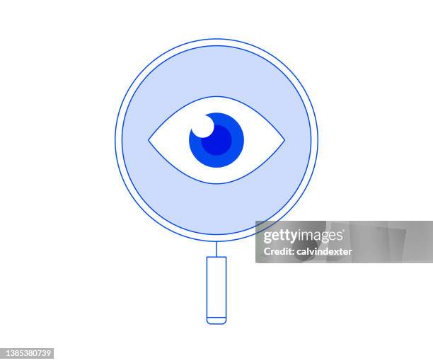 human eye on magnifying glass editable strokes - digital forensics stock illustrations