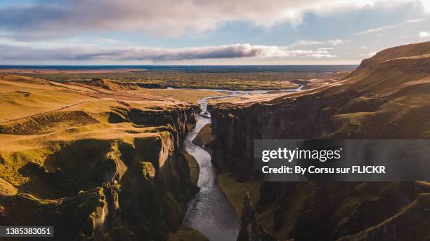 flying across the asbyrgi canyon - geology water stock pictures, royalty-free photos & images