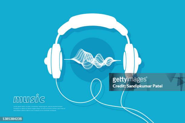 ilustraciones, imágenes clip art, dibujos animados e iconos de stock de la imagen de la ola musical - auriculares aparato de información