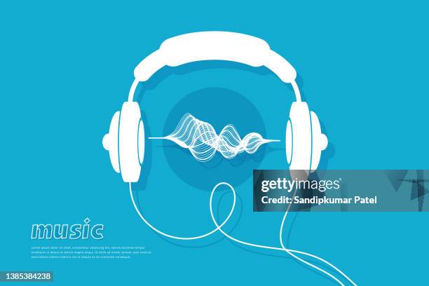 bildbanksillustrationer, clip art samt tecknat material och ikoner med the image of the music wave - hörlurar