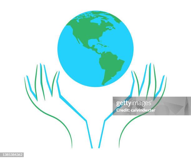 human hands holding the world - land development map stock illustrations