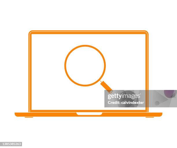 laptop computer magnifying glass - looking at computer screen close up stock illustrations