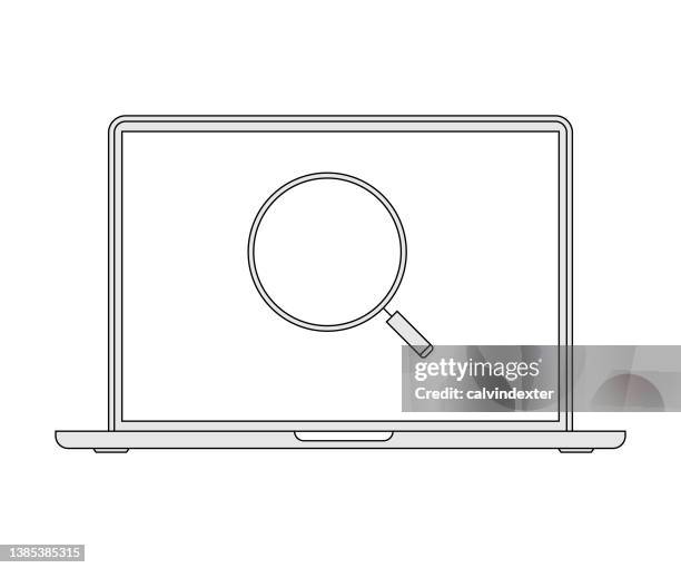 laptop computer magnifying glass - computer screen close up stock illustrations