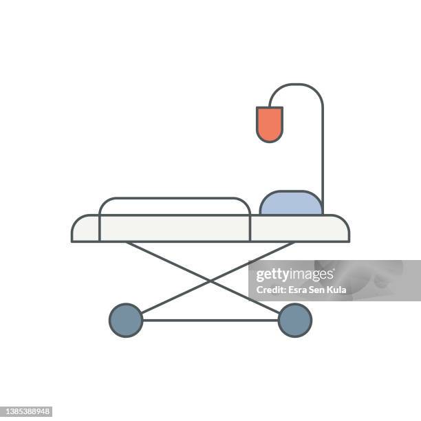 ilustrações de stock, clip art, desenhos animados e ícones de in-patient flat line icon with editable stroke - maca de hospital