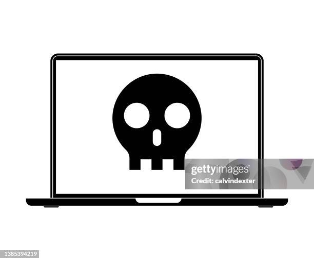 ilustraciones, imágenes clip art, dibujos animados e iconos de stock de ordenador portátil cráneo humano - data breach