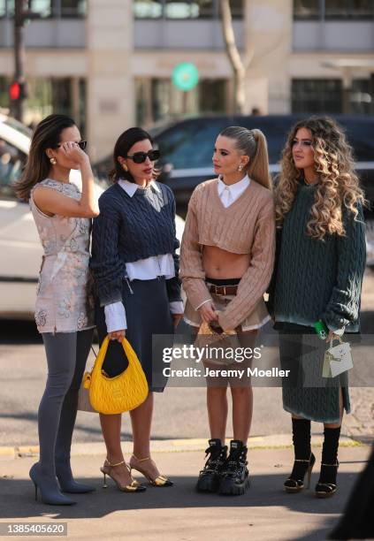 Anna Rosa Vitiello, Bettina Looney, Xenia Adonts, Emili Sindlev is seen outside Miu Miu, during Paris Fashion Week - Womenswear F/W 2022-2023, on...