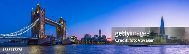 london tower bridge thames city hall the shard sunset panorama - london bridge stock pictures, royalty-free photos & images