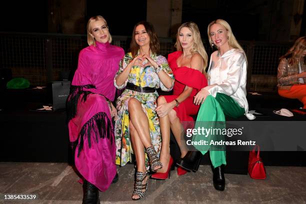Verena Kerth, Mariella Ahrens, Sabine Piller and Lana Mueller arrive for the Marcel Ostertag show during the Mercedes-Benz Fashion Week Berlin March...