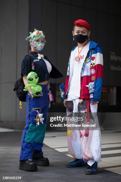 Guests are seen wearing anime otaku themed outfits outside Shibuya Hikarie during Rakuten Fashion Week Tokyo 2022 A/W on March 15, 2022 in Tokyo,...