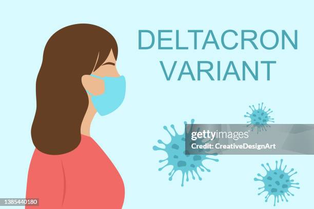 stockillustraties, clipart, cartoons en iconen met side view of woman with new deltacron variant of virus cells. - genetic variant