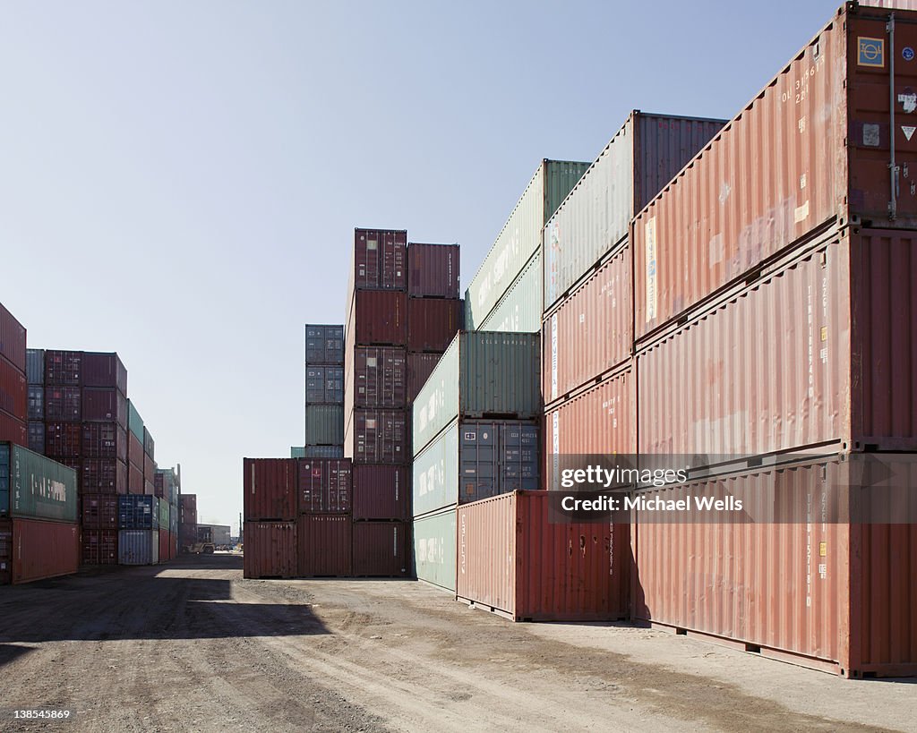 Large containers on commercial dock in Long Beach, California